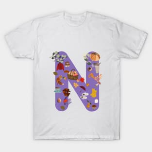 Letter N autumn design fall leaves T-Shirt